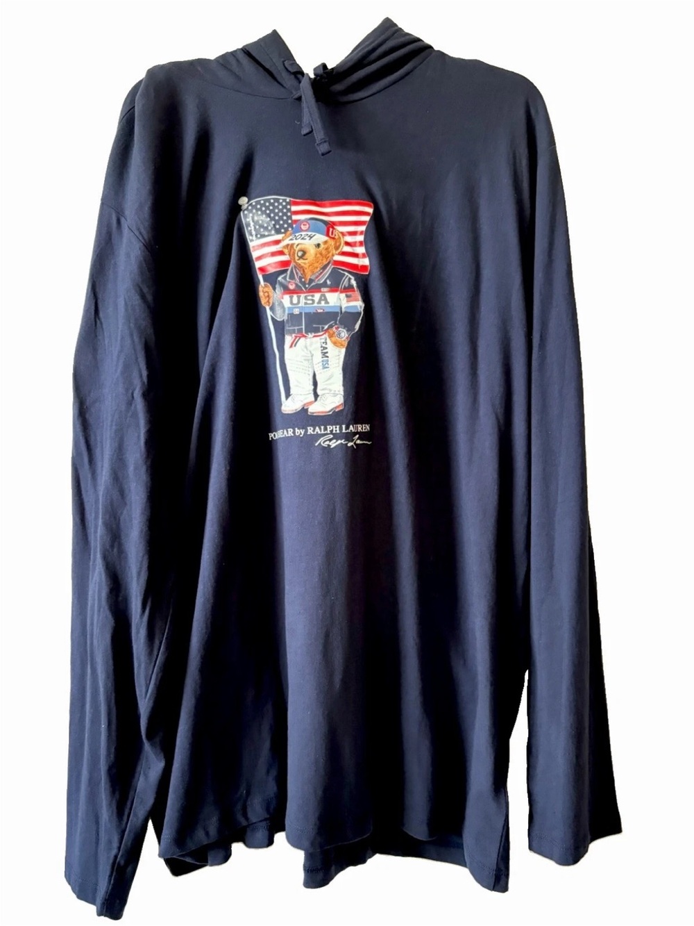 Ralph Lauren Navy Olympic Team USA Lightweight Hoodie Teddy Bear /Flag